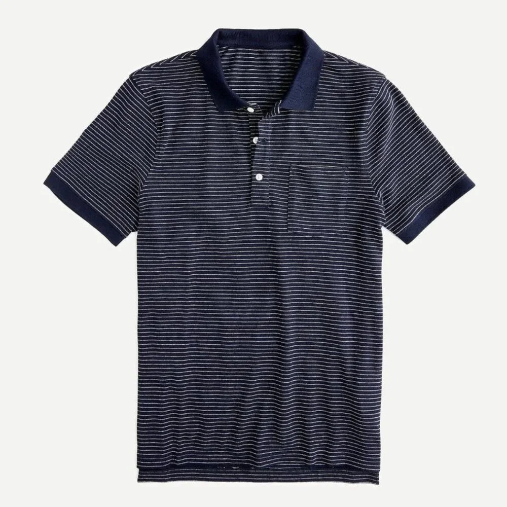 Men's J. CREW Stretch Piqué Polo Shirt in Navy Stripe J6922-‎ Size M